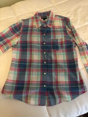GAP Plaid Boyfriend Shirt in Blue, Pink & Teal
